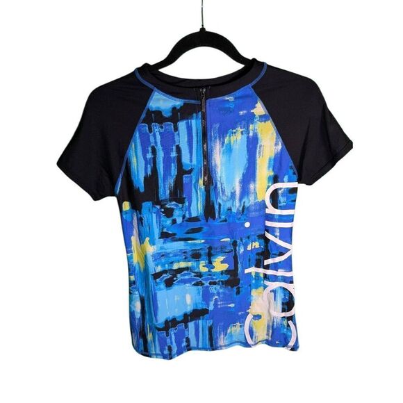 NWT Calvin Klein Partial Zip Printed Rash Guard Women's Large - Picture 1 of 9